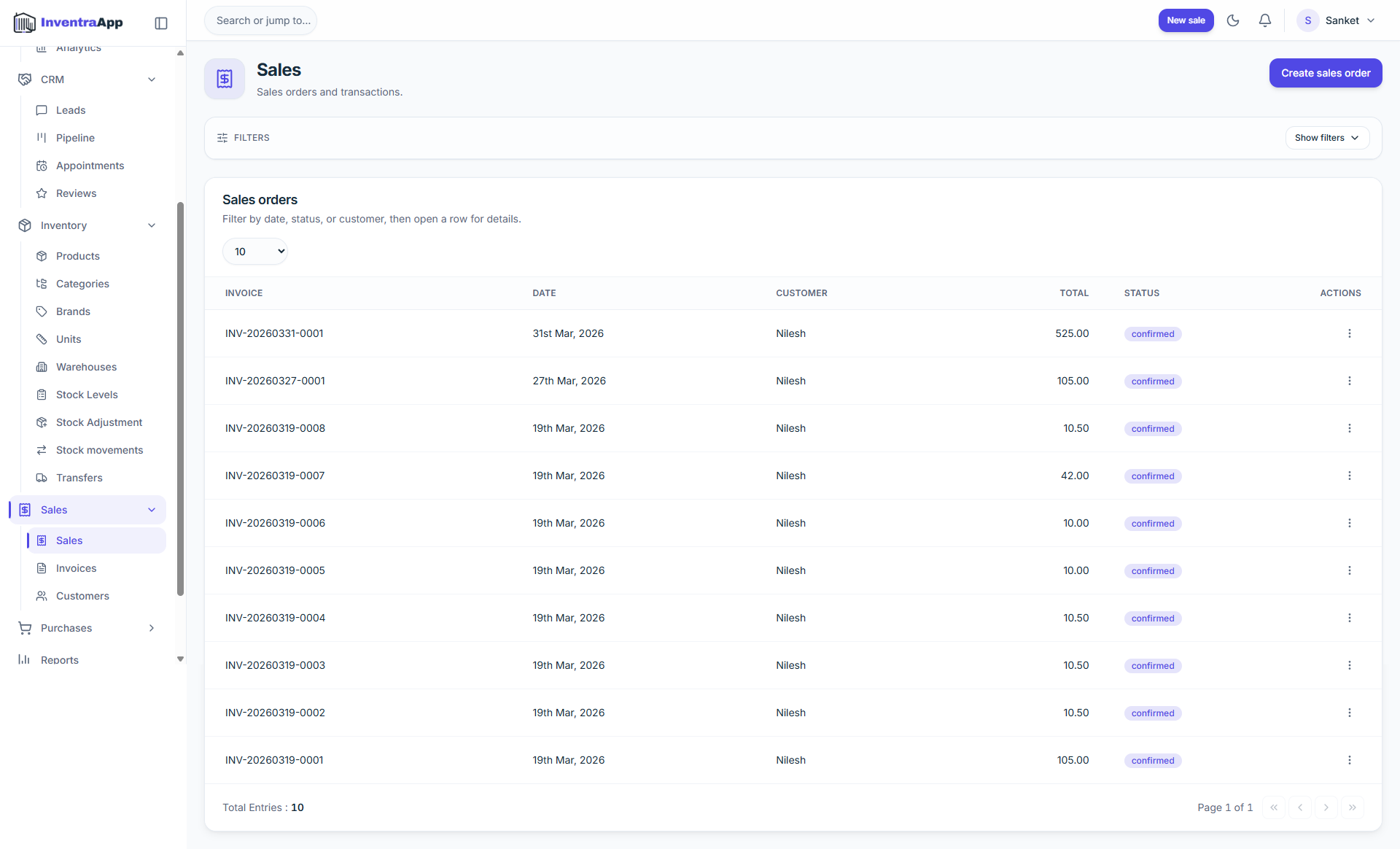 InventraApp purchase and sales workflows